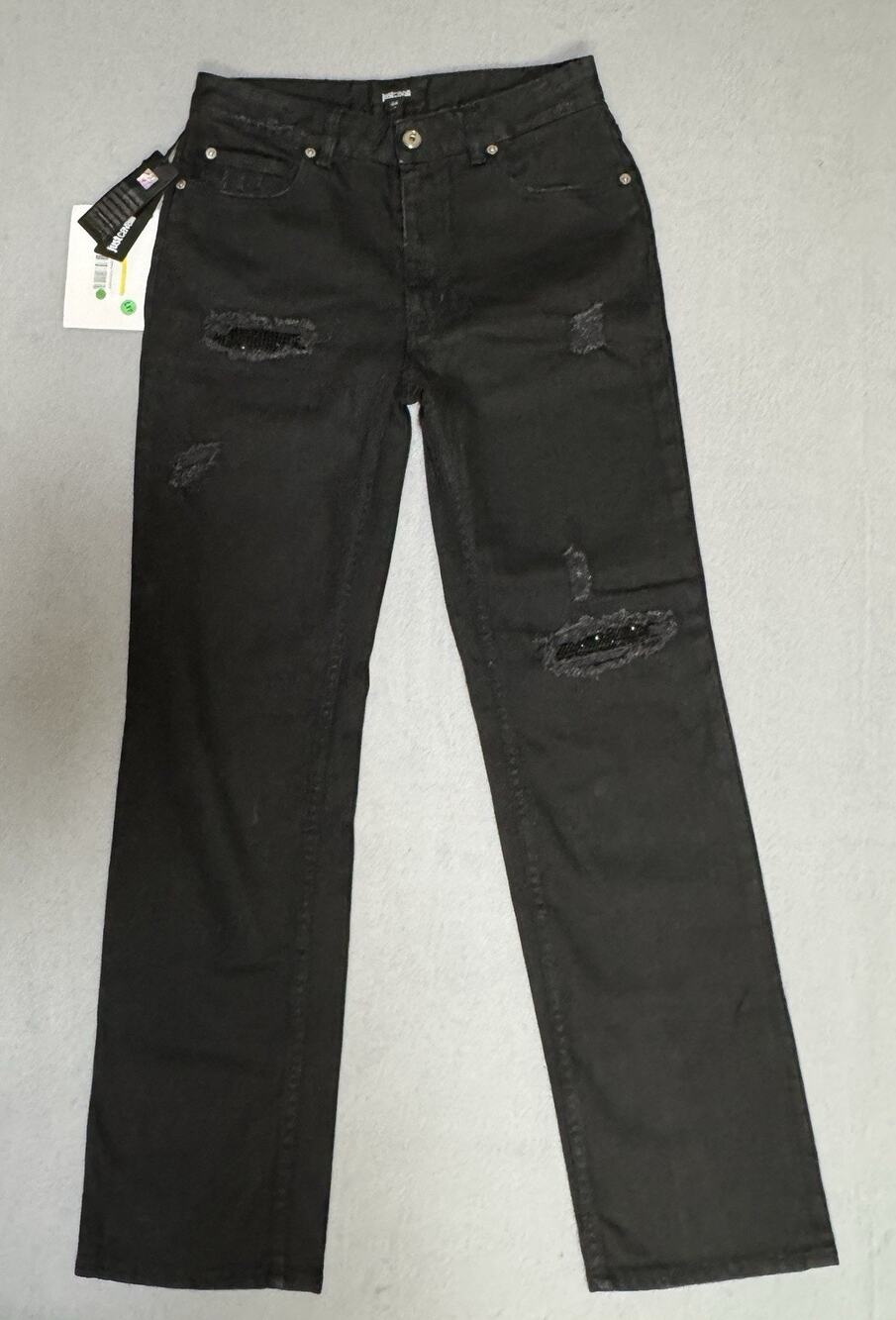 NWT Just Cavalli Black Jeans Rhinestones Straight Leg Italy Roberto Cavalli 29￼￼